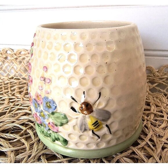 Vintage Kensington Honeypot Base, Honeycomb Bee and Flowers Made in England, EUC - Picture 2 of 7
